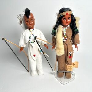 Native American Souvenir Carlson Dolls Deerfoot Brown Eagle Mohawk Sleep Eye Vtg